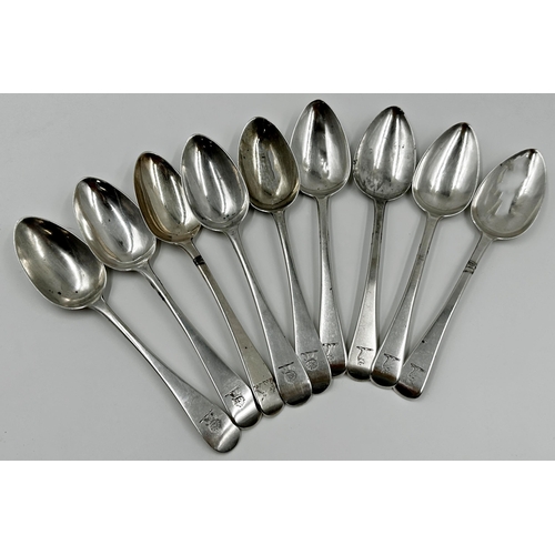 179 - Nine Georgian and later silver dessert spoons, 12oz approx