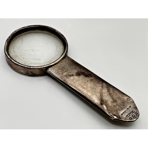 185 - Asprey of London silver magnifying glass or loupe, Birmingham 1926, 29.2g gross, 10cm long