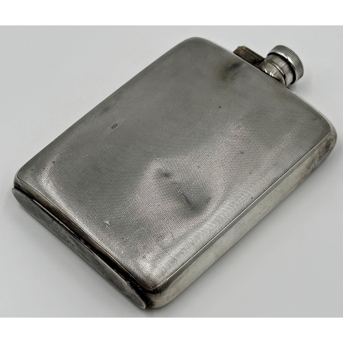 187 - Large 1930s engine turned silver hip flask, maker William Neale, Birmingham 1937, 15.5cm long, 7.5oz... 