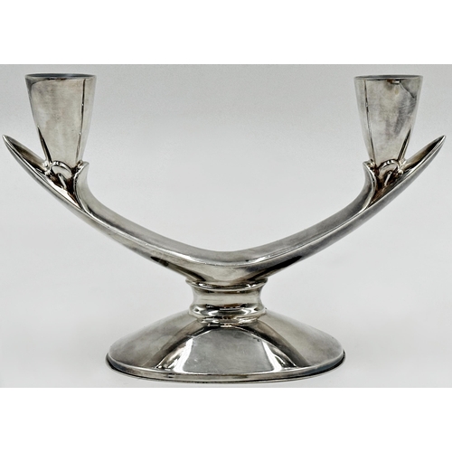 190 - Modern '925' silver twin branch candlestick in the manner of Georg Jensen, 13 x 20cm