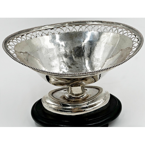 193 - Good 19th century Dutch silver basket, geometric pierced rim on ebonised stand, maker Berend Eisses ... 