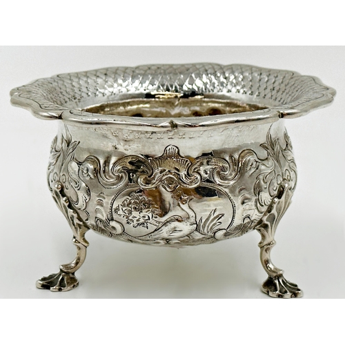 195 - George III cast silver sugar bowl or bonbon dish, engraved diaper and chased floral decoration, cast... 