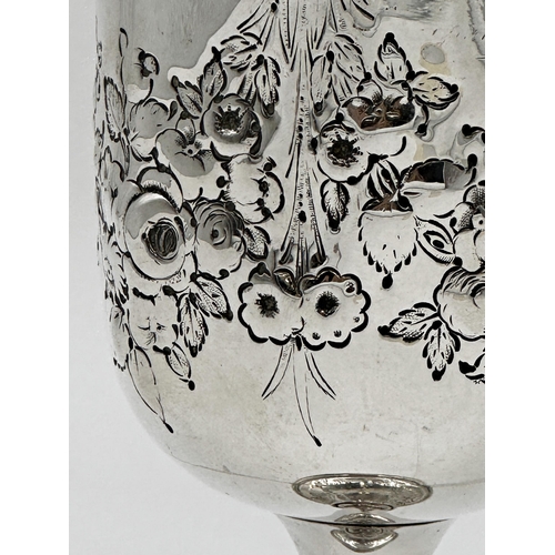 206 - Victorian silver goblet chased with floral swags, maker George Unite, Birmingham 1877, 19cm high, 5o... 