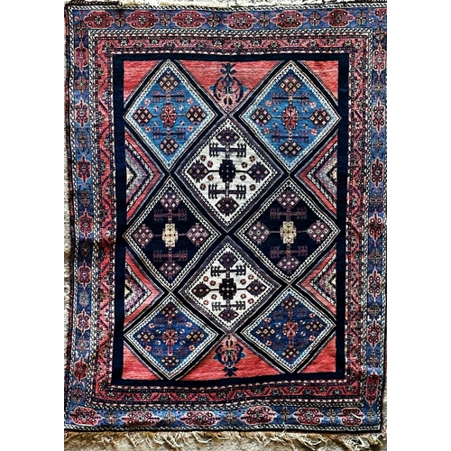 1443 - Good antique Joshaghan rug, with diaper panel decoration, with medallions and butterflies, blues on ... 