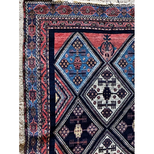 1443 - Good antique Joshaghan rug, with diaper panel decoration, with medallions and butterflies, blues on ... 