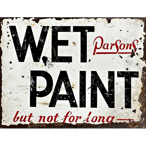 1094 - Advertising- Parsons 'WET PAINT but not for long', enamel sign, 24cm x 31cm.