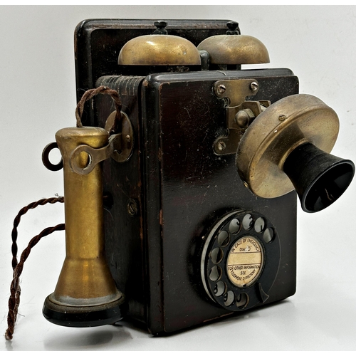 425 - Vintage wall hanging telephone ringing on bells together with five sets of roe deer antlers on plaqu... 