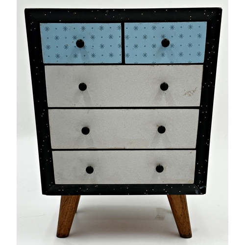 1195 - 1950s formica table top or apprentice chest of drawers, with baise lined drawers and tapered legs, 3... 