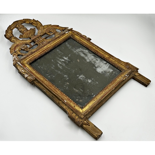 1173 - Good antique Florentine giltwood and gesso wall mirror, with flaming urn pediment and original pitte... 