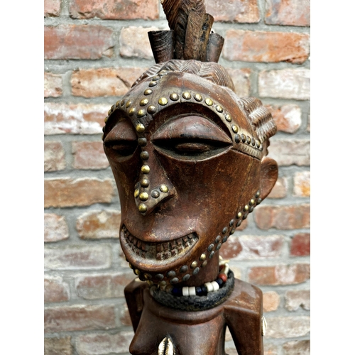 313 - Tribal Interest - Songye power figure from DR Congo, with applied horn, shell and studded decoration... 