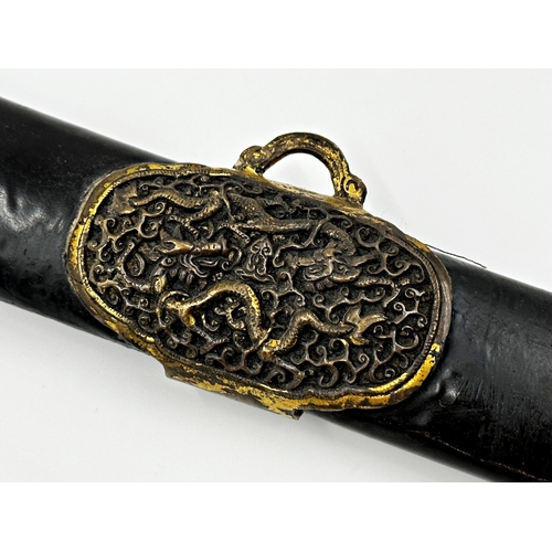 316 - Good quality 19th century Chinese dress sword or Jian, the lacquered scabbard applied with gilt meta... 