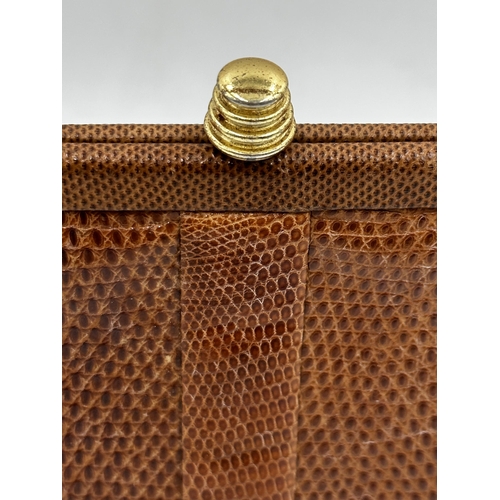 251 - A beautiful 1940s brown snakeskin bag by Mappin & Webb. Hardware in gilt metal with strong clasp ope... 