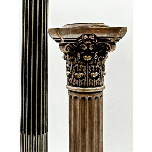 81 - Three silver plated Corinthian column table lamps, the largest 46cm high