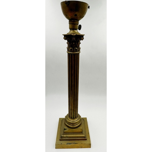 1126 - Good 19th century brass Corinthian column table lamp, converted to electricity, 57cm high