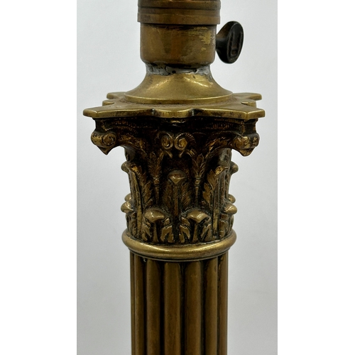 1126 - Good 19th century brass Corinthian column table lamp, converted to electricity, 57cm high