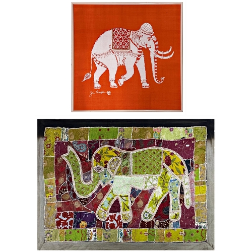 1451 - Jim Thompson (20th century) - silk picture of a ceremonial elephant, 65 x 65cm, with a further India... 