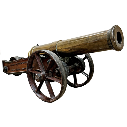 1080 - Impressive 19th century bronze cannon / canon on a cast iron stand with wheels and traces of origina... 