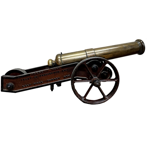 1080 - Impressive 19th century bronze cannon / canon on a cast iron stand with wheels and traces of origina... 