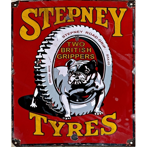 1101 - Advertising - Stepney Tyres, picture enamel sign with bulldog, 50 x 40cm