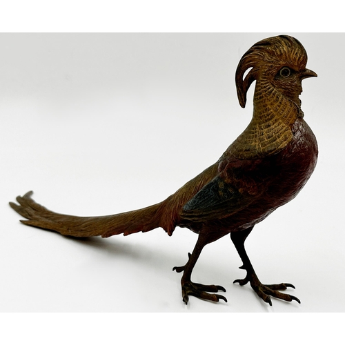 286 - Good quality Franz Bergman Austrian cold painted bronze of a Golden Pheasant, with Bergman stamp und... 