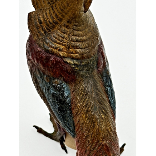 286 - Good quality Franz Bergman Austrian cold painted bronze of a Golden Pheasant, with Bergman stamp und... 