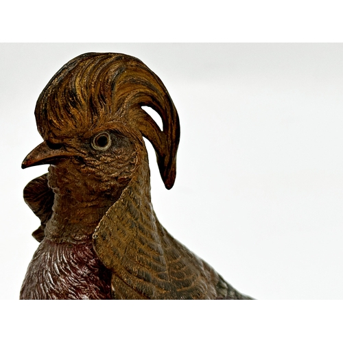 286 - Good quality Franz Bergman Austrian cold painted bronze of a Golden Pheasant, with Bergman stamp und... 