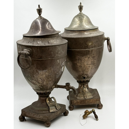 86 - Good quality pair of Elkington silver plated twin handled urn shaped tea urns or samovars, 60cm high... 