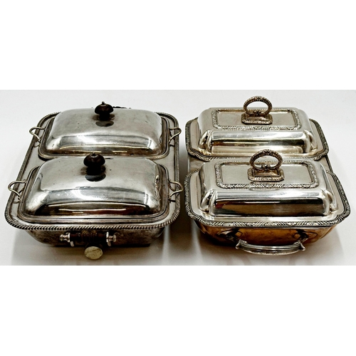 98 - Two twin fitted silver plated entree dishes, both fitted with twin handles and fitted interior, the ... 