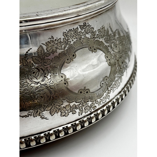 102 - Good quality silver plated mirrored cake stand, of tapered form with darted foot rim and scrolled fe... 