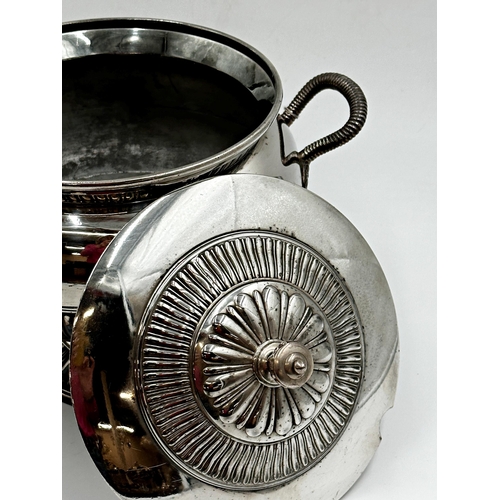 109 - Good quality silver plated twin fluted terrine with further twin fluted handles, 25cm.