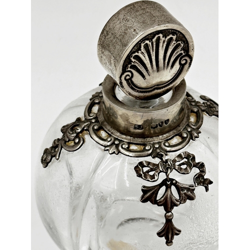 161 - Good Victorian silver applied globular decanter or scent bottle, with scallop shell silver stopper, ... 