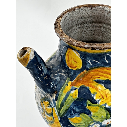 343 - Very early probably 1500s Italian majolica wet drug jar jug, painted with two portrait panels to the... 