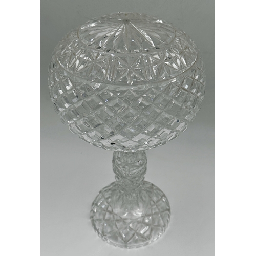 344 - Pressed glass lamp and shade possibly by Waterford, 35cm high.