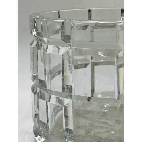 347 - Good quality cut glass jar or wine cooler, with square cut panels and star shaped base, indistinctly... 