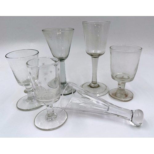 351 - A collection of Georgian and later drinking glasses to include two wine glasses, two sherry glasses,... 