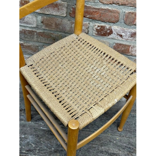 1225 - Vintage Italian beech dining chair in the manner of Gio Ponti, with ladder back and strung seat