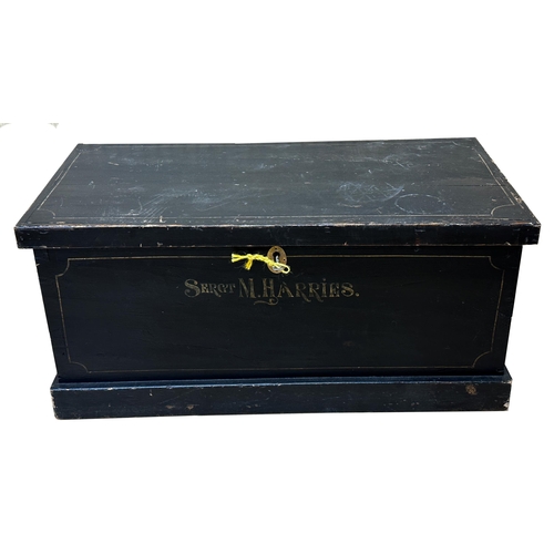 1283 - Painted pine merchant or seaman's chest, inscribed to the front SERGT M.Harries, 34 x 74cm