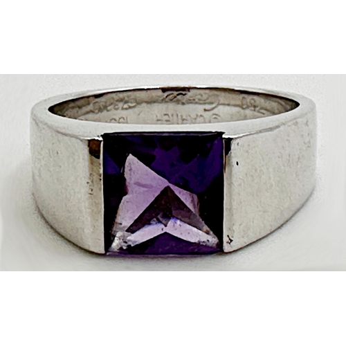 236 - Cartier Tank 18k white gold and amethyst ring, signed Cartier 1997 and G78249, size O, 10.1g, boxed,... 