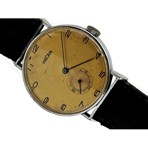 14 - Vintage Vulcan gents stainless steel wristwatch, gilt dial with Arabic numerals and subsidiary secon... 