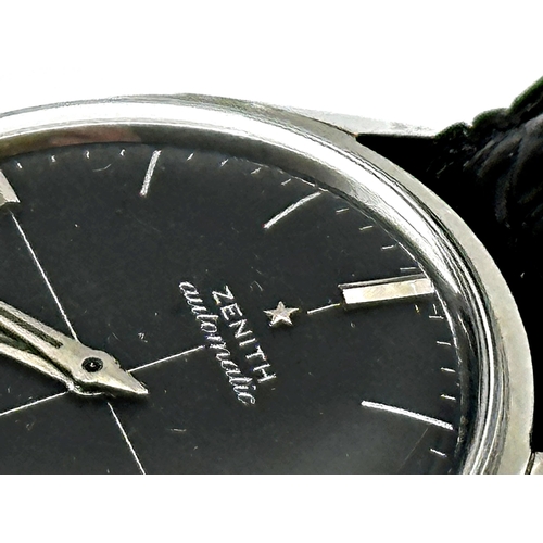 9 - Vintage Zenith Automatic gents stainless steel dress watch, black dial with stainless baton markers,... 