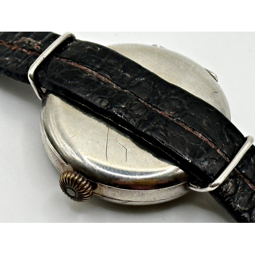 20 - Early 20th century Wilsdorf & Davis Rolex gents silver lug trench watch, enamel dial with Arabic num... 