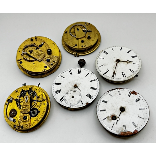 30 - Six antique fusee pocket watch movements