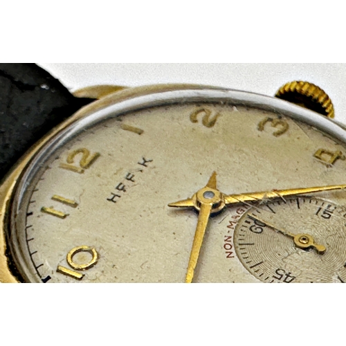 13 - Vintage gents 9ct Hefik dress watch, champagne dial with gilt Arabic numerals, subsidiary second dia... 