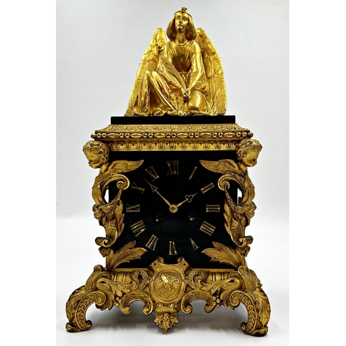 48 - Good quality 19th century French ormolu and black slate mantel clock the square clock mounted by a s...