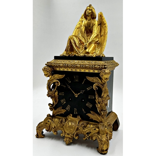 48 - Good quality 19th century French ormolu and black slate mantel clock the square clock mounted by a s... 