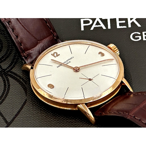 24 - 1940s Patek Philippe 1513 18k rose gold wristwatch, cream dial with 3-9-12 Arabic numerals and subsi... 