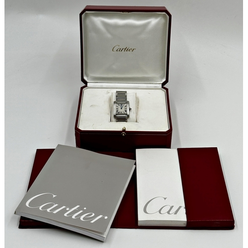 3 - Cartier Tank Francaise mid-size stainless steel wristwatch, white dial with Roman numerals, blue ste... 