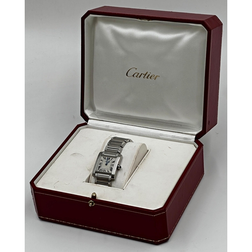 3 - Cartier Tank Francaise mid-size stainless steel wristwatch, white dial with Roman numerals, blue ste... 