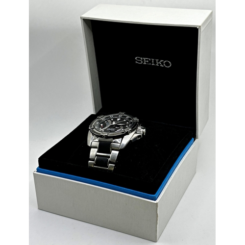 5 - Seiko Velatura Kinetic Direct Drive stainless steel gents wristwatch, black dial with subsidiary dia... 