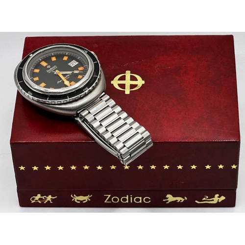 12 - Vintage Zodiac 'Super Sea Wolf' Automatic stainless steel divers watch, black dial with orange and l... 